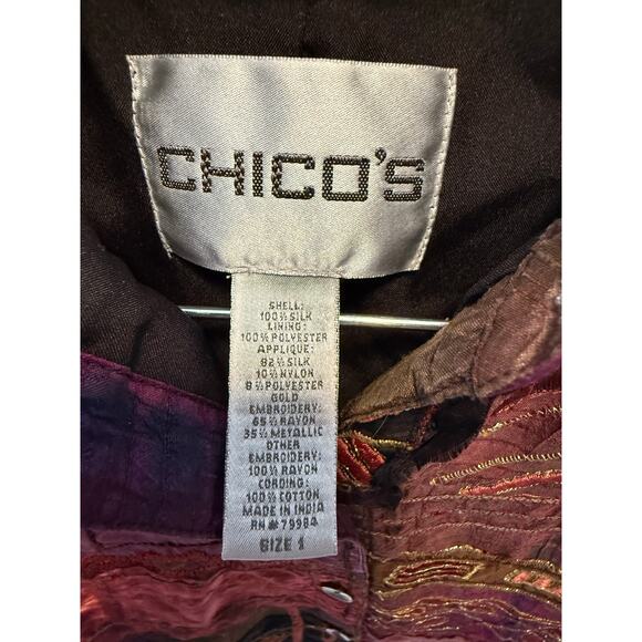 Chico Jacket Blazer Shacket Artsy Patchwork Boho Quilted Silk Purple Pink Medium - Picture 3 of 6